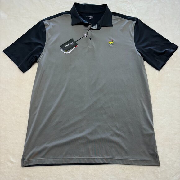NWT Masters Tech Mens Golf Polo Size Large Grey Black Colorblock Performance - Picture 1 of 13